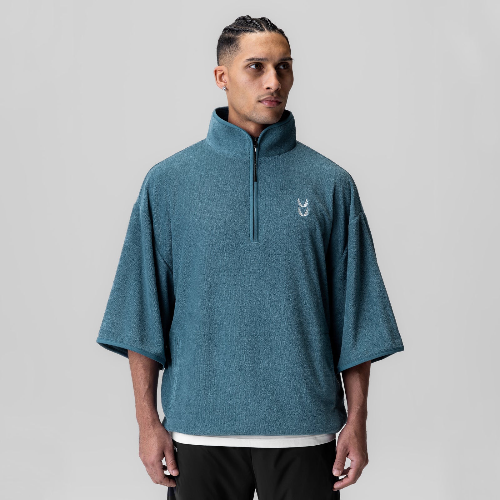 1057. Towel Terry Quarter Zip Oversized Tee Storm | ASRV sale