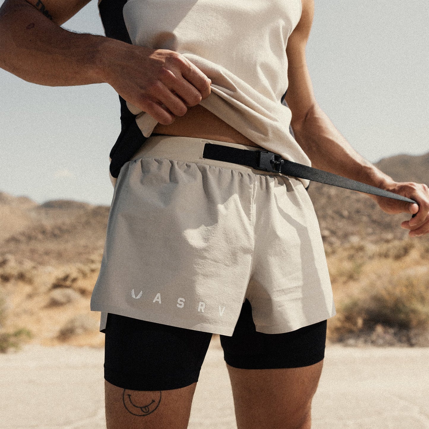 0786. Ripstop 3" Belt Pack Short Beige/Black | ASRV for sale