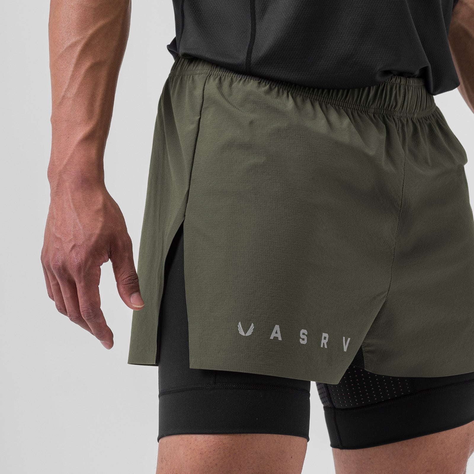 0752. Ripstop 3" High Split Liner Short Olive/Black | ASRV Online