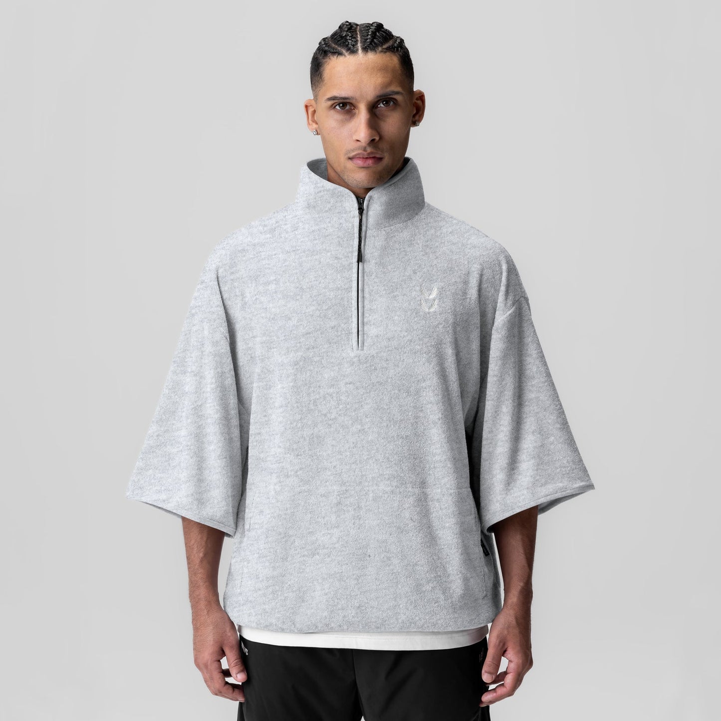 1057. Towel Terry Quarter Zip Oversized Tee Heather Grey | ASRV US
