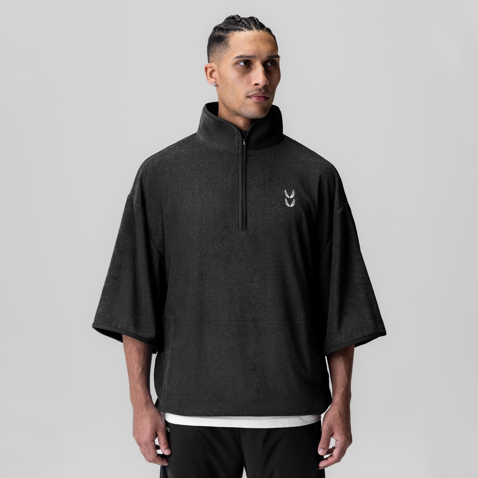 1057. Towel Terry Quarter Zip Oversized Tee Black | ASRV on sale