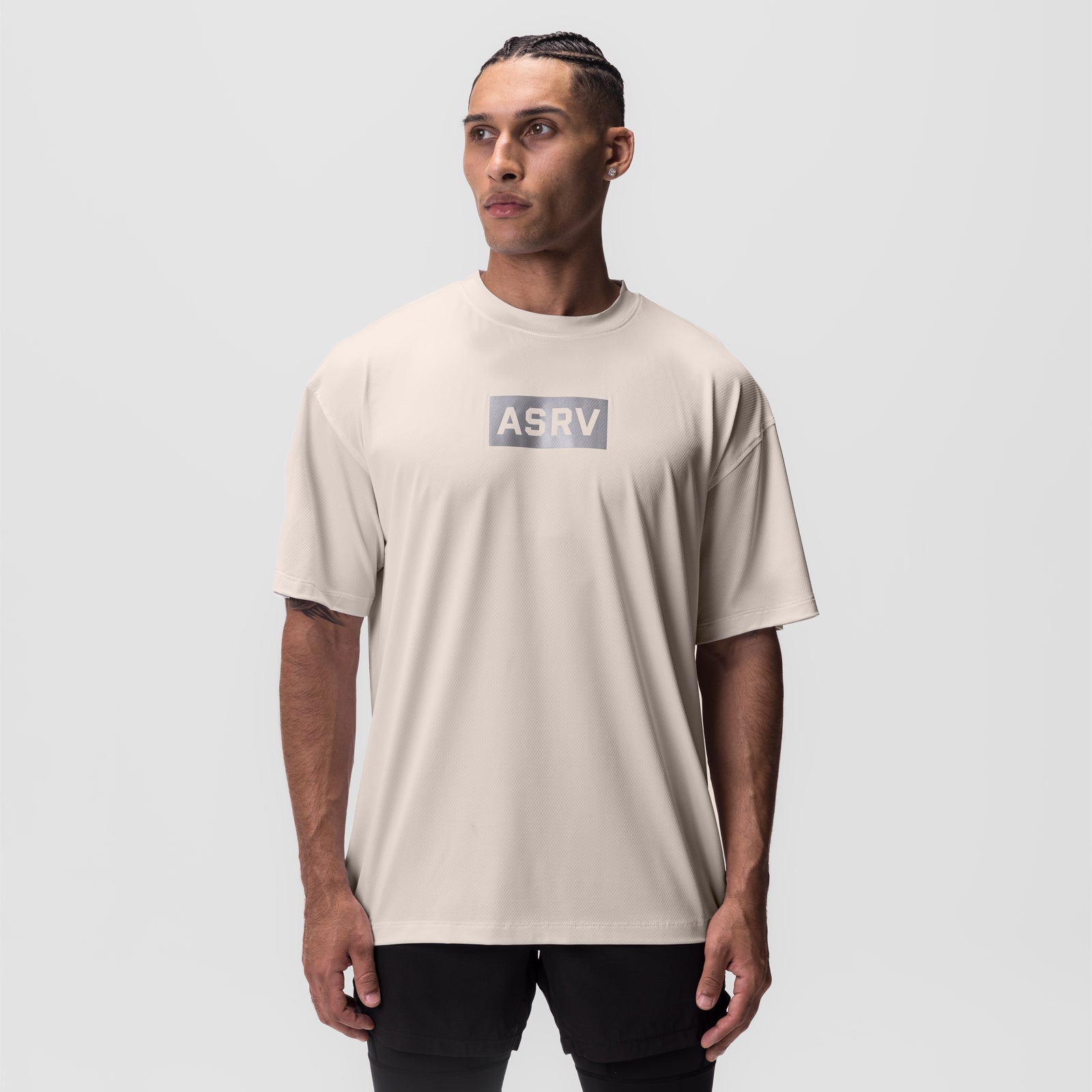0822. AeroSilver® Oversized Tee Beige "Box Logo" | ASRV US