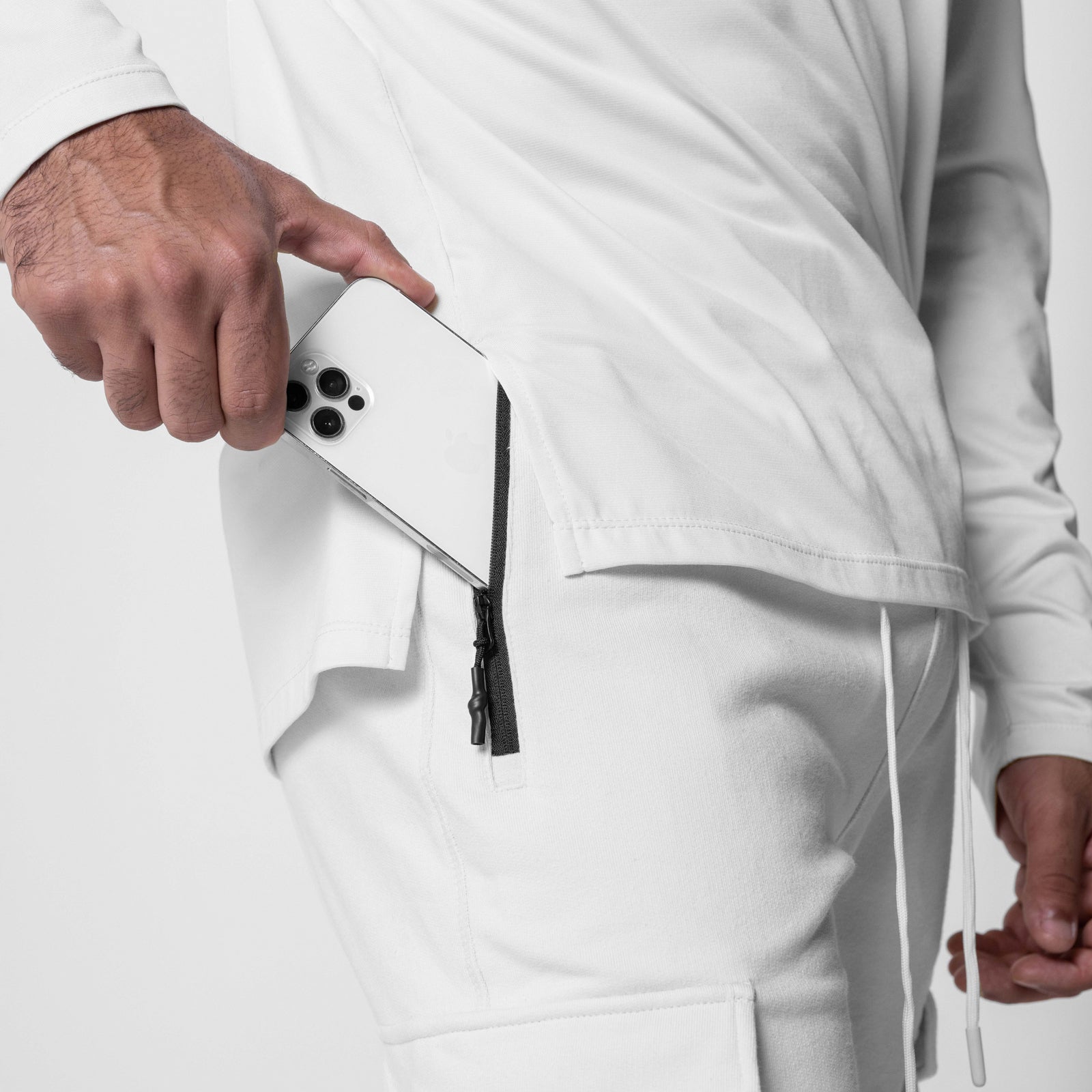 0654. Tech-Terry™ Cargo High Rib Jogger White | ASRV Online