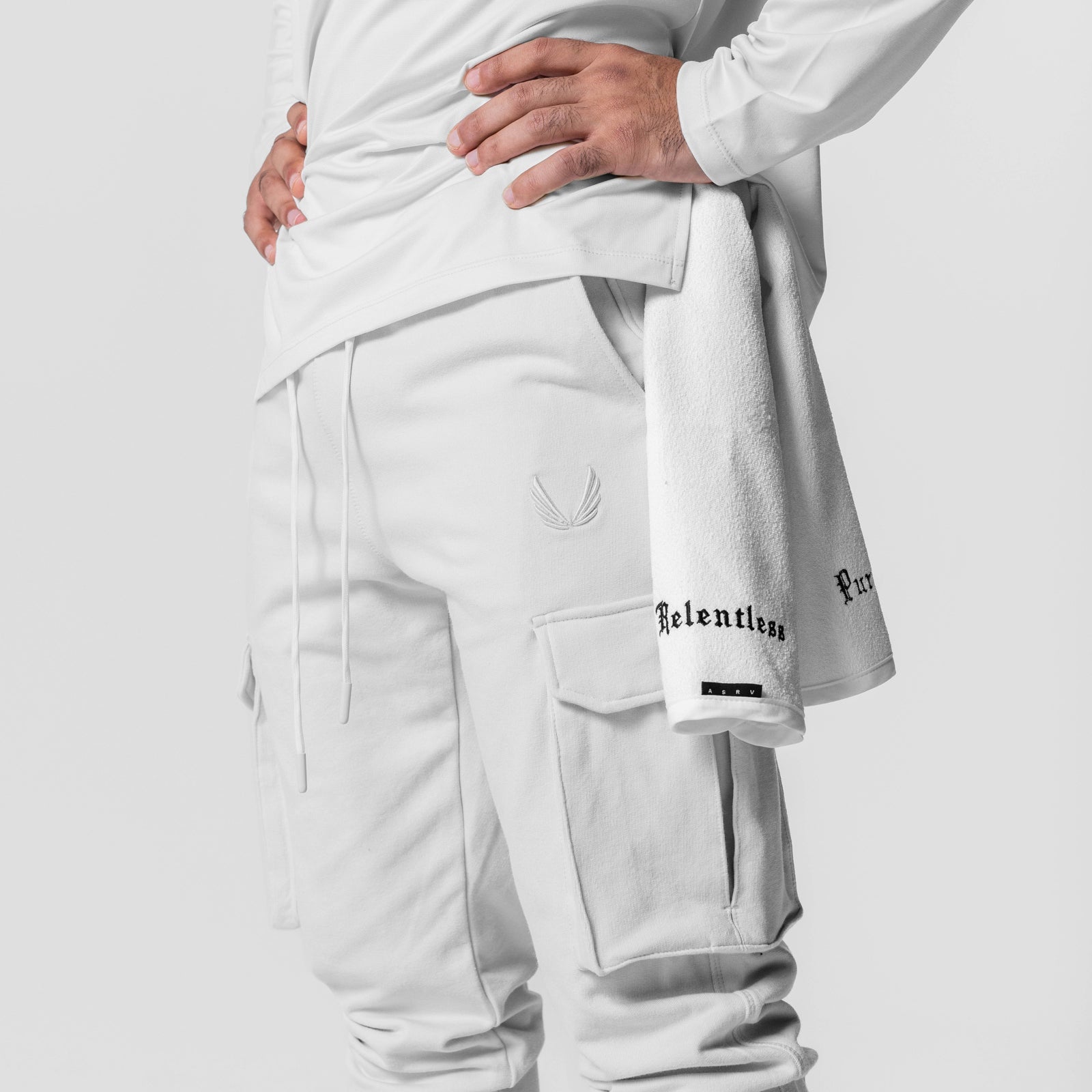 0654. Tech-Terry™ Cargo High Rib Jogger White | ASRV Online