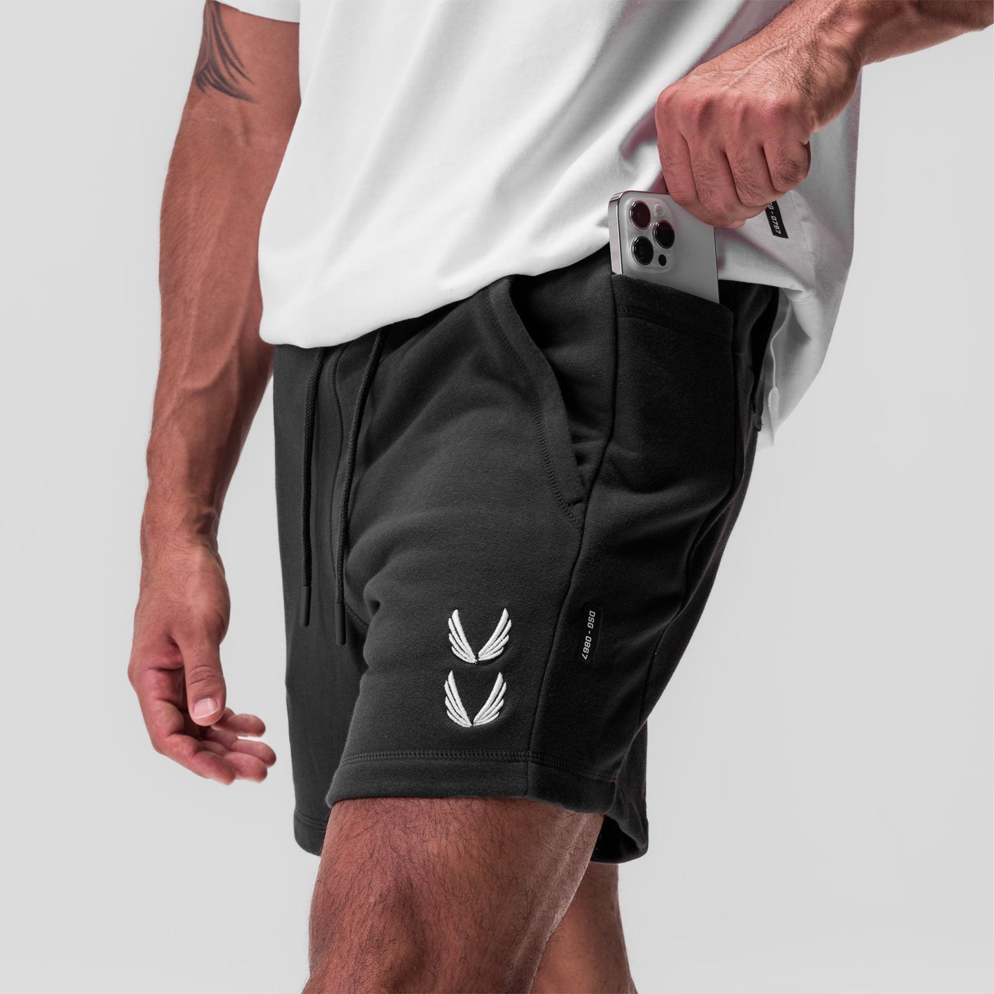 0867. Tech-Terry™ Sidelock Sweat Short Black "Stacked Wings" | ASRV discount