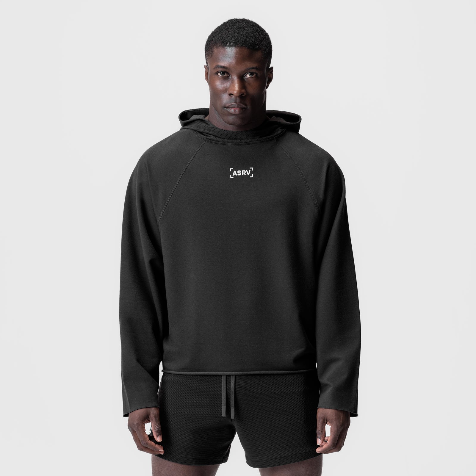 0958. Micro-Terry Raw Hem Hoodie Black | ASRV near me