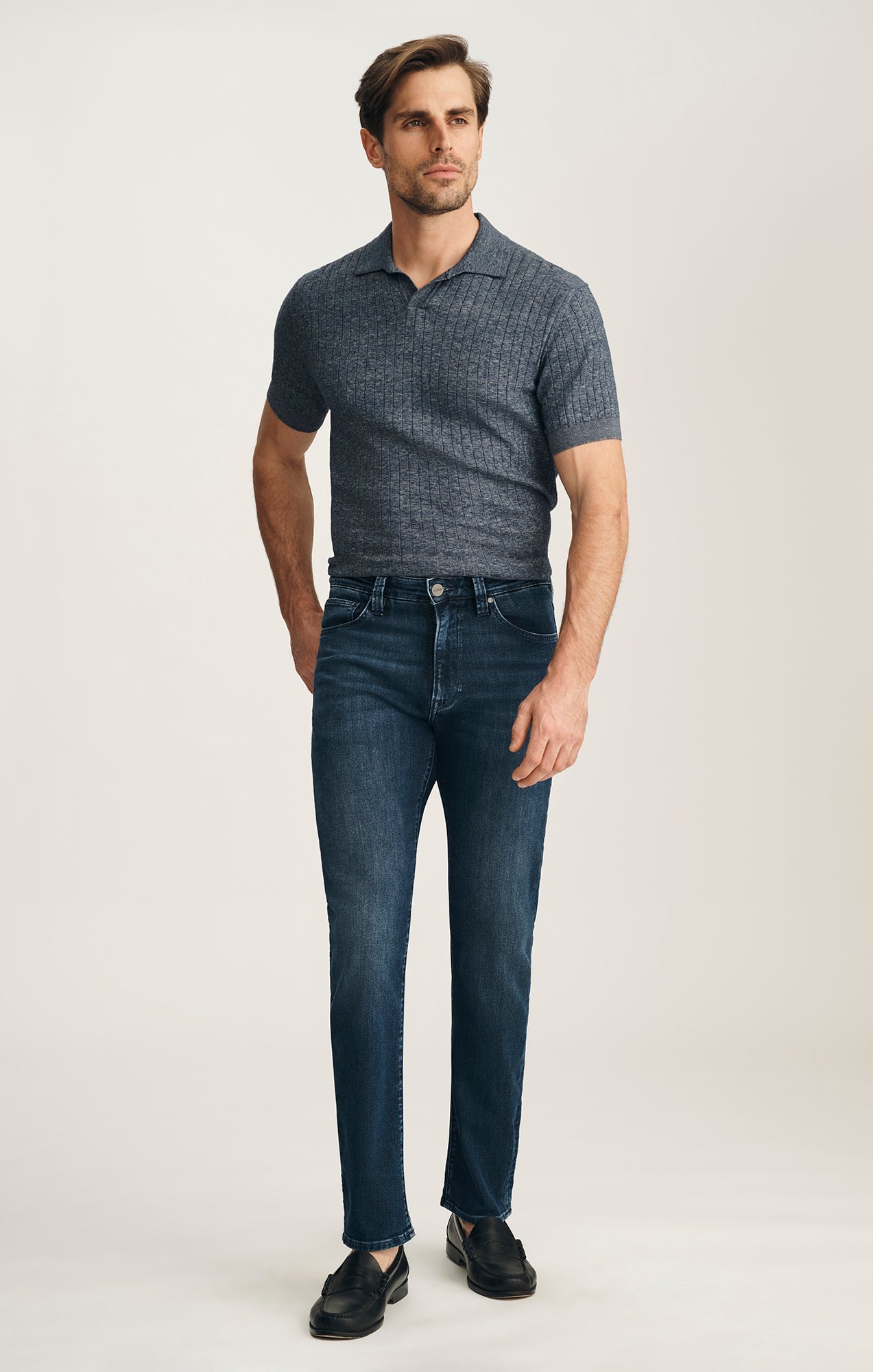 34 Heritage Courage Straight Leg Jeans In Deep Brushed Aerodenim