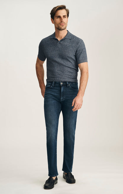 34 Heritage Courage Straight Leg Jeans In Deep Brushed Aerodenim