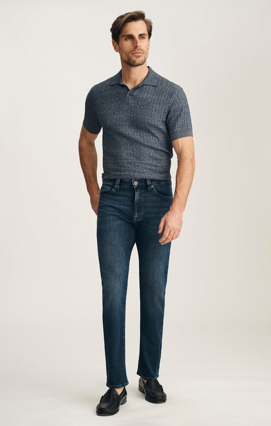 34 Heritage Courage Straight Leg Jeans In Deep Brushed Aerodenim