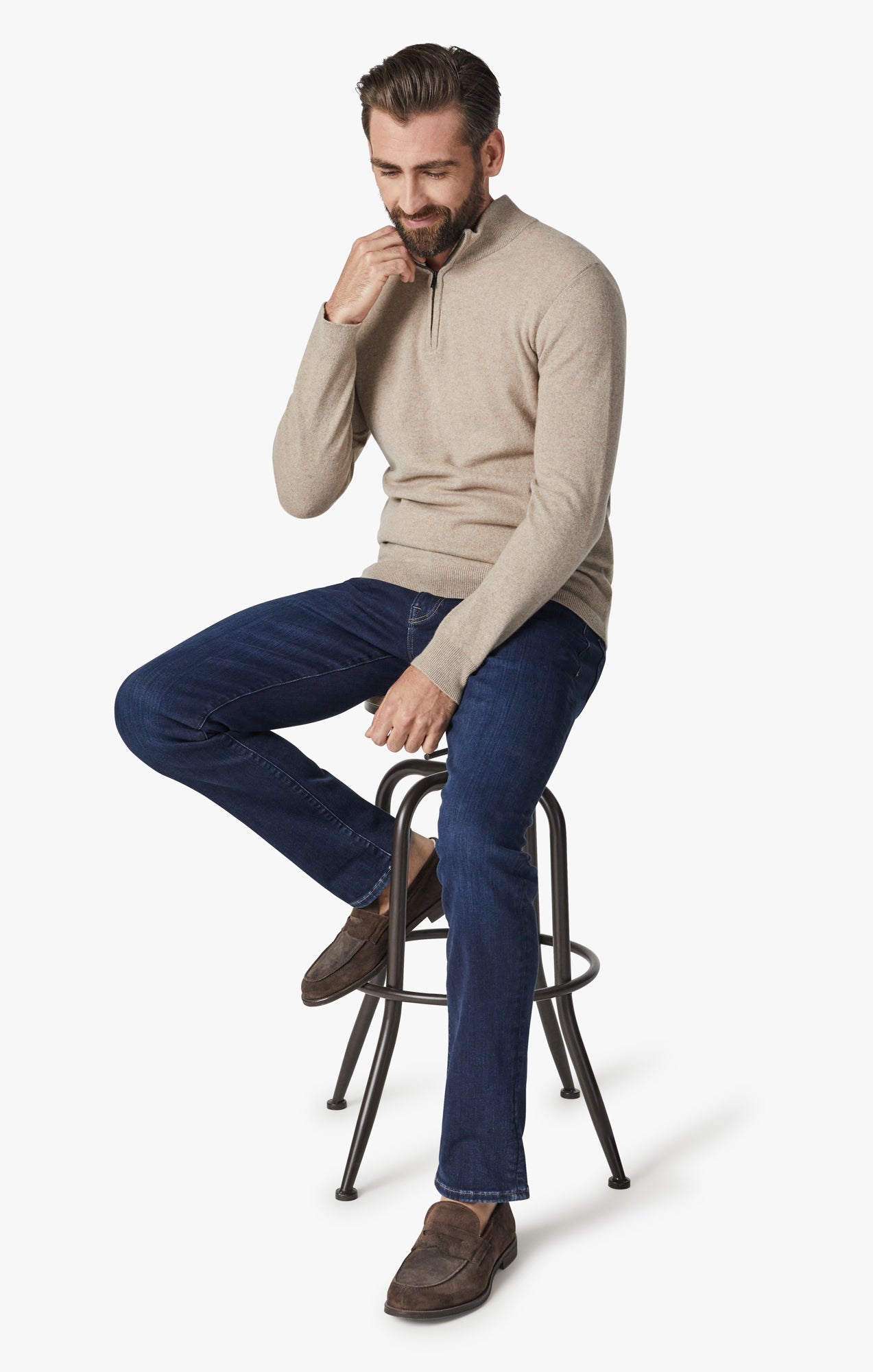 34 Heritage Courage Straight Leg Jeans In Dark Brushed Organic