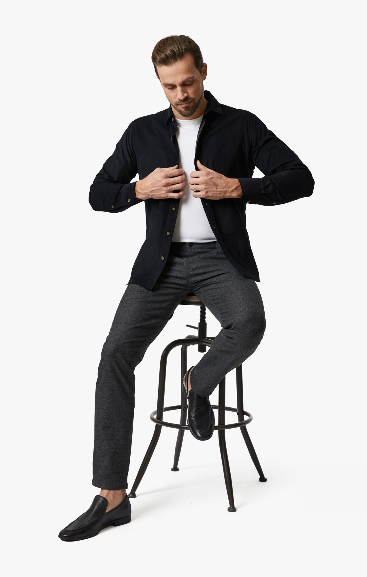 34 Heritage Verona Straight Leg Chino Pants In Smoke Elite Check