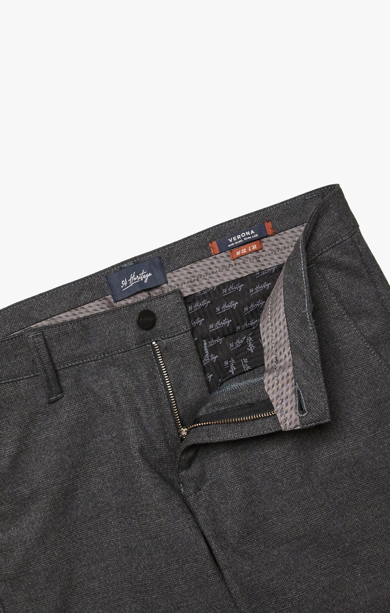 34 Heritage Verona Straight Leg Chino Pants In Smoke Elite Check