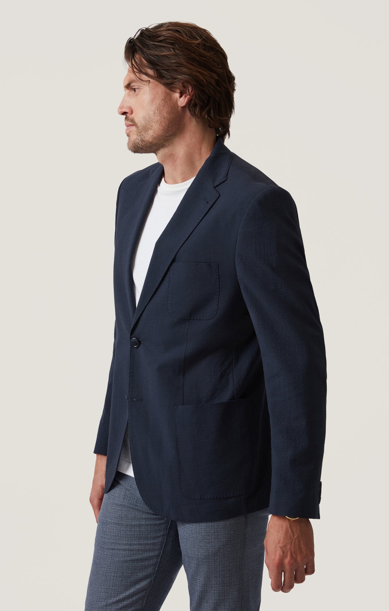 34 Heritage Matteo Seersucker Blazer in Navy