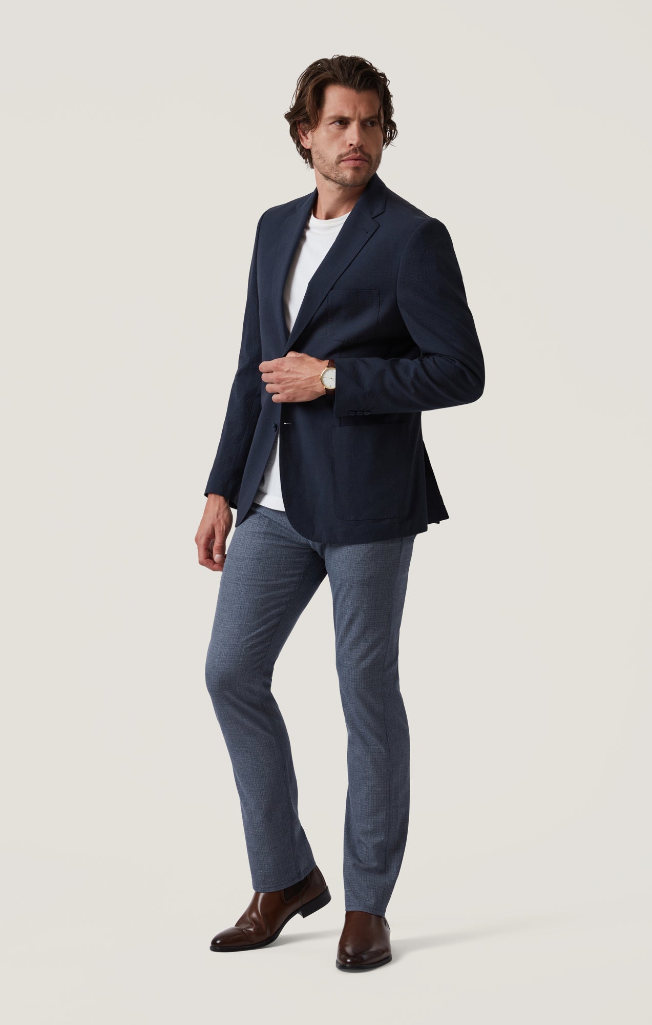 34 Heritage Matteo Seersucker Blazer in Navy