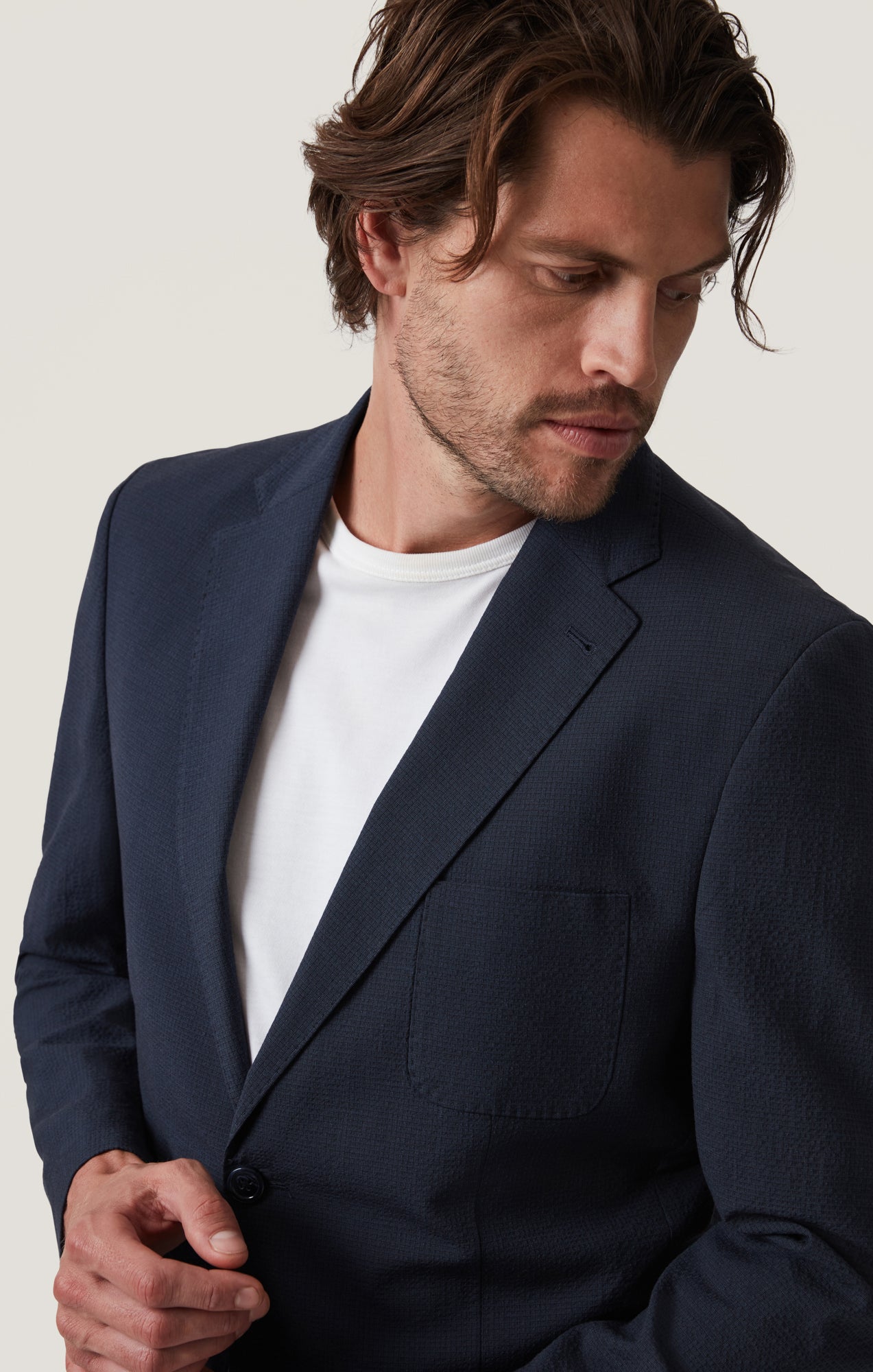 34 Heritage Matteo Seersucker Blazer in Navy