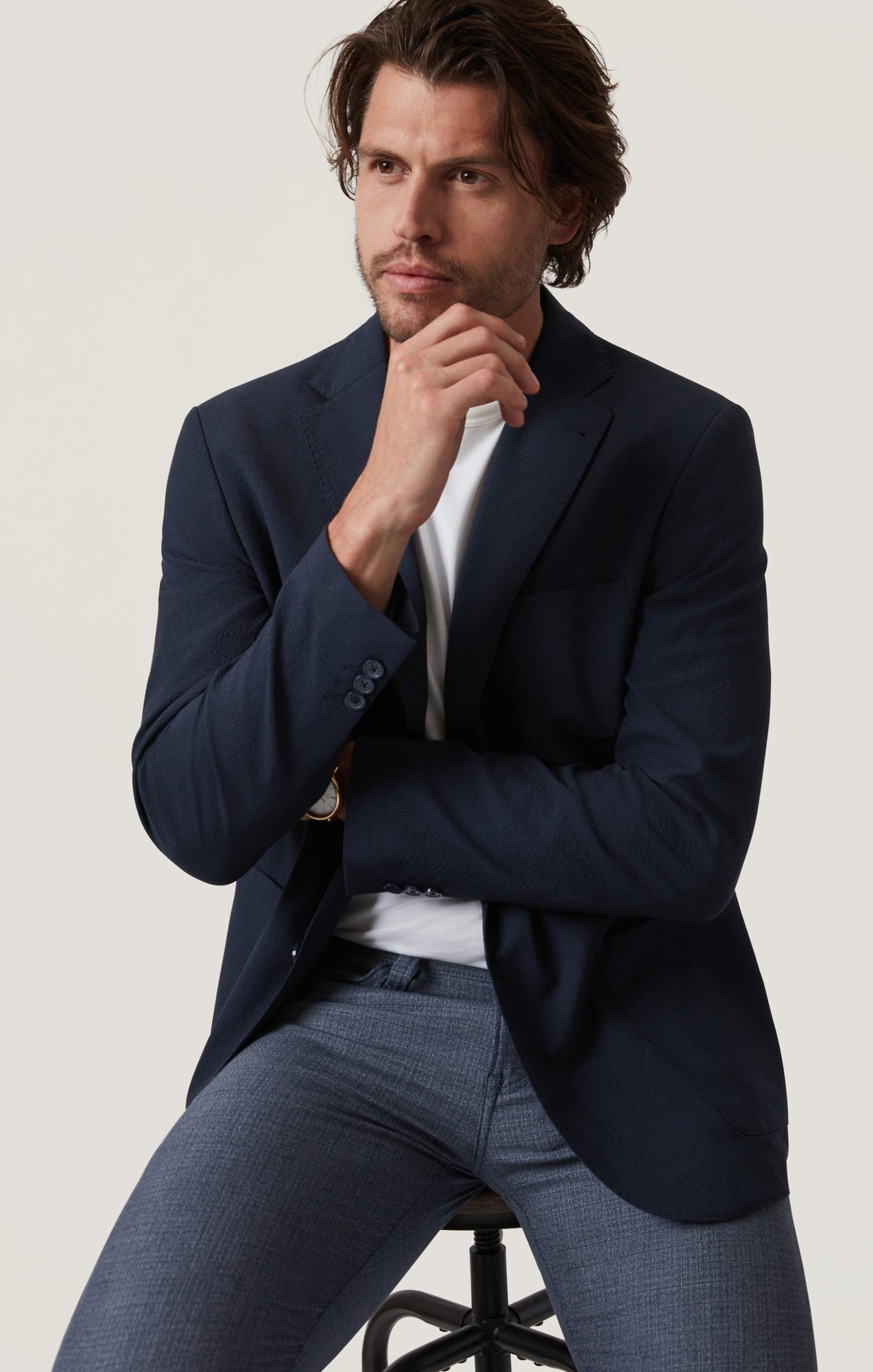 34 Heritage Matteo Seersucker Blazer in Navy