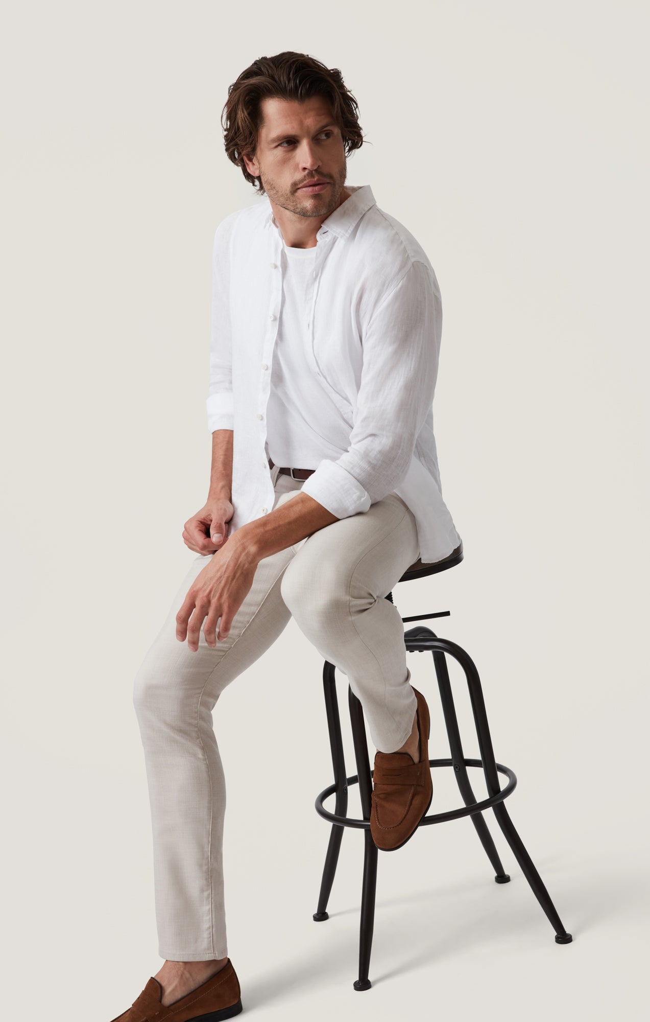 34 Heritage Courage Straight Leg Pants in Cream Cross Twill