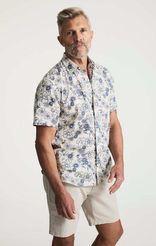 34 Heritage Flower Short Sleeve Shirt In Vintage Indigo