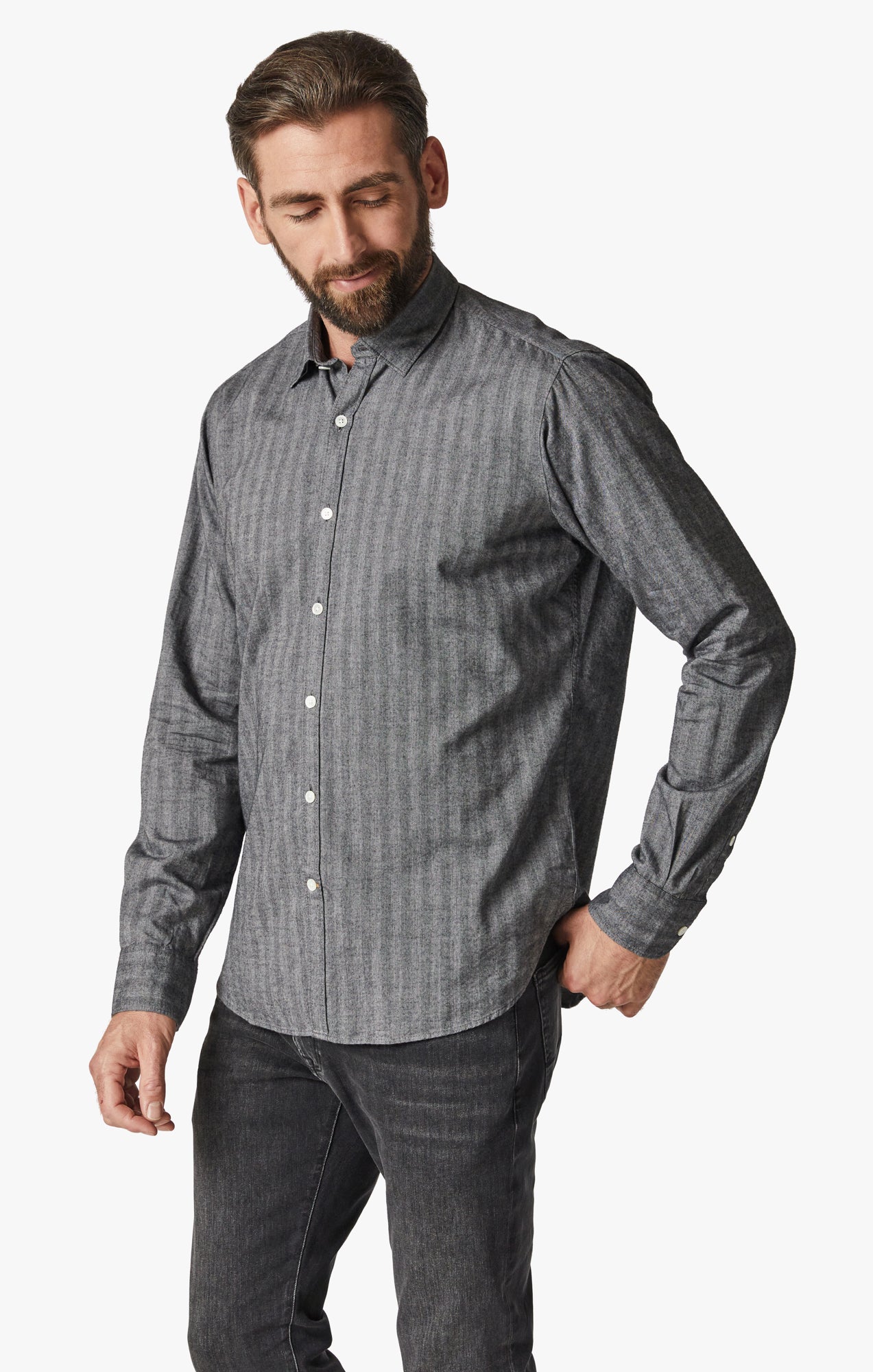 34 Heritage Herringbone Shirt In Anthracite Melange