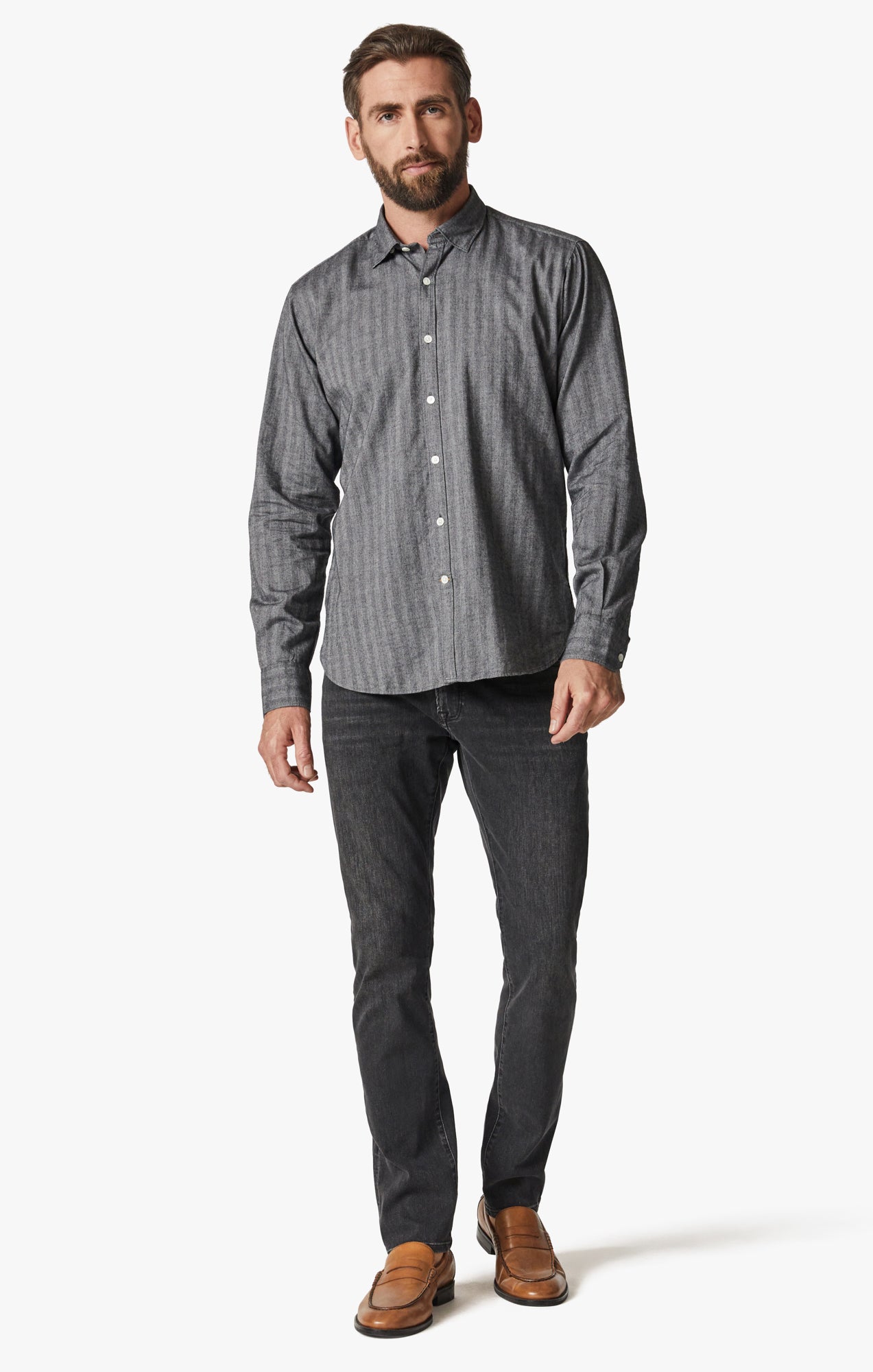 34 Heritage Herringbone Shirt In Anthracite Melange