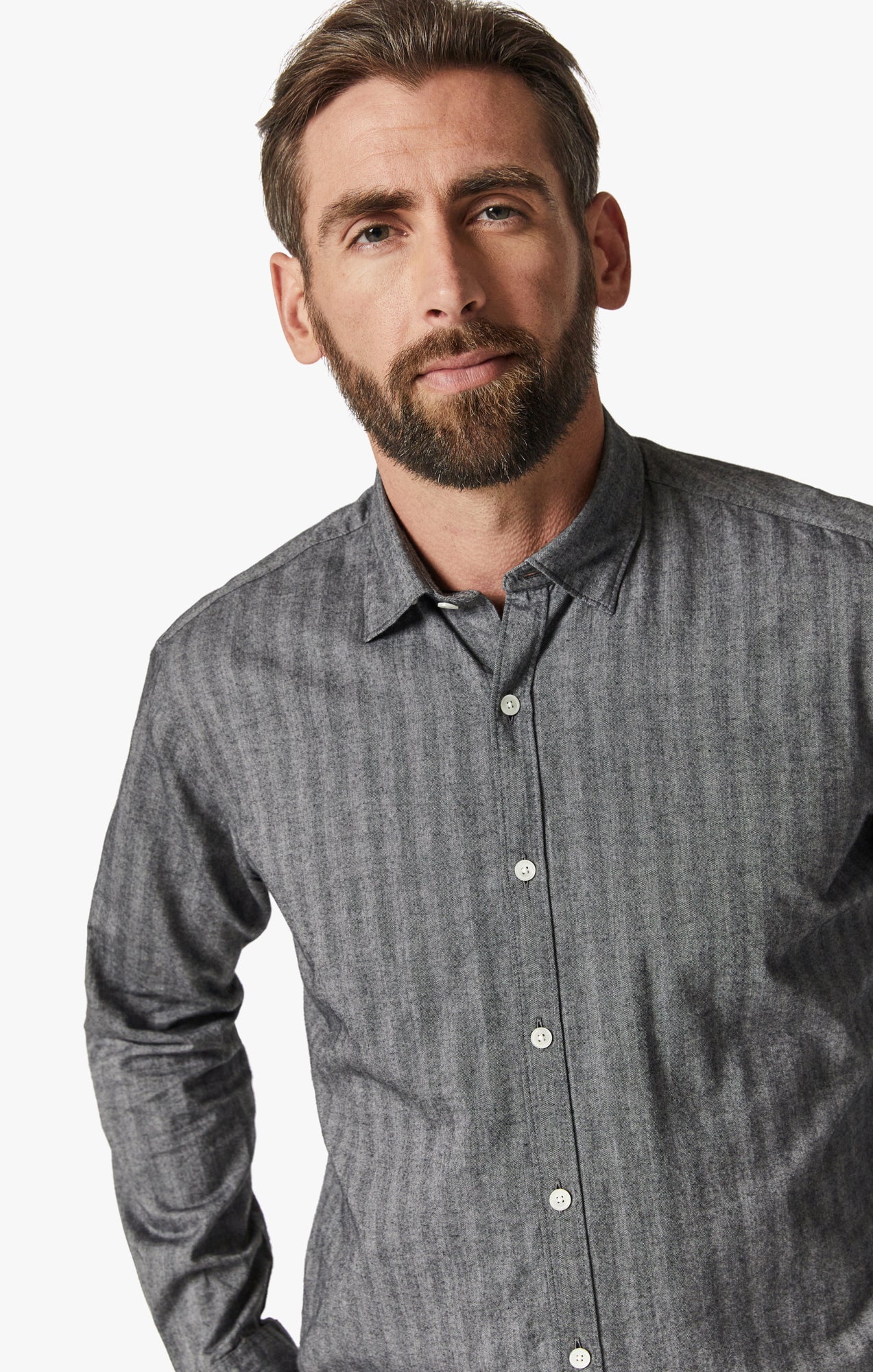 34 Heritage Herringbone Shirt In Anthracite Melange