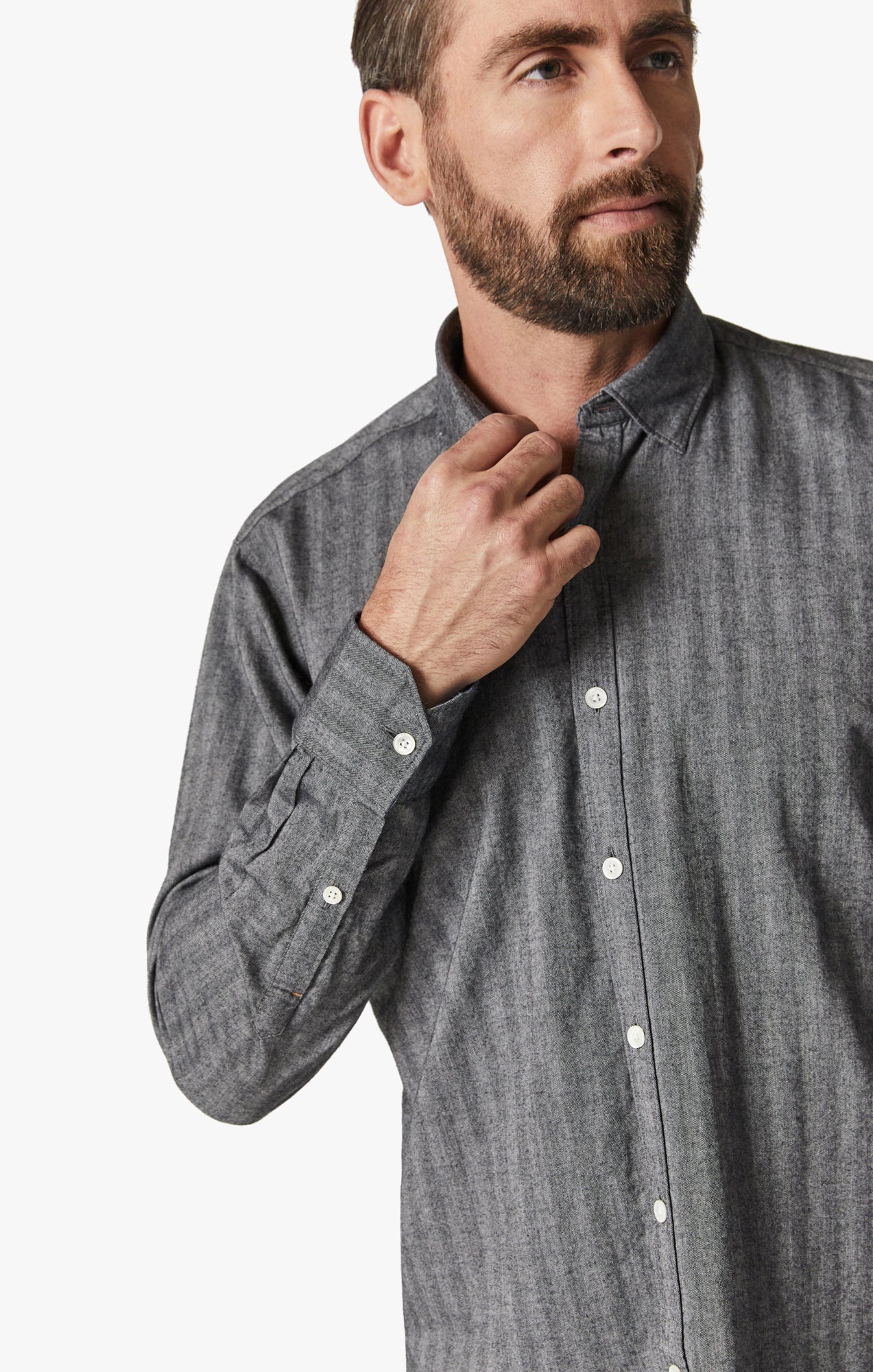 34 Heritage Herringbone Shirt In Anthracite Melange