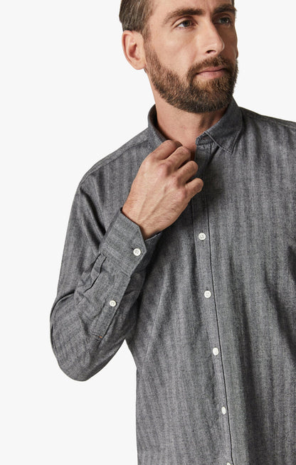 34 Heritage Herringbone Shirt In Anthracite Melange