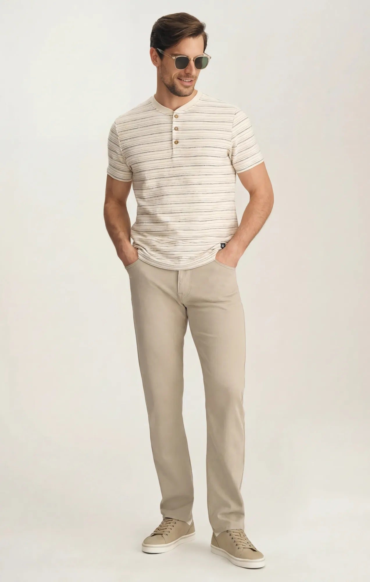 34 Heritage Striped Henley In Beige