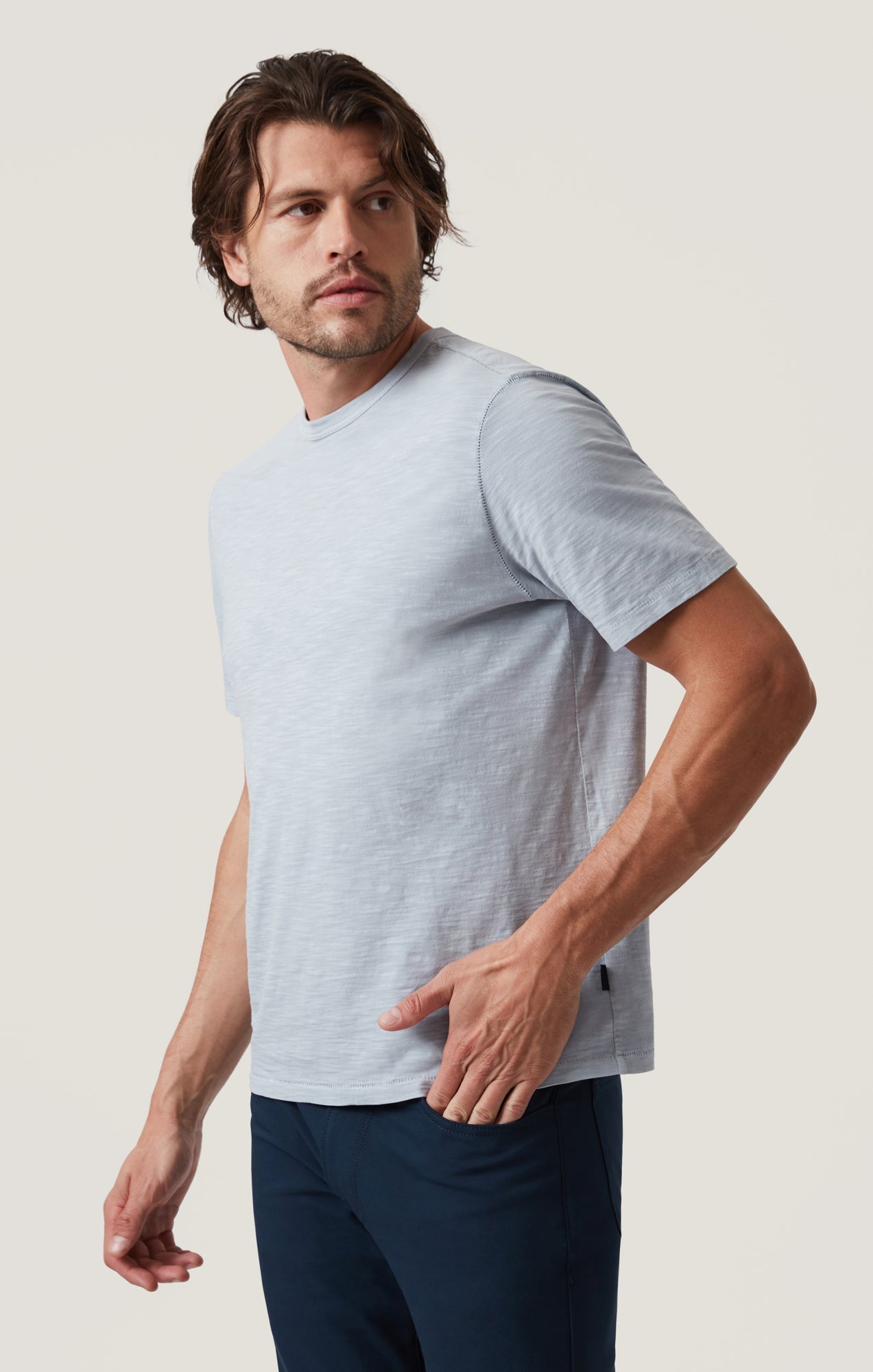 34 Heritage Slub Crew Neck T-Shirt in Blue Fog