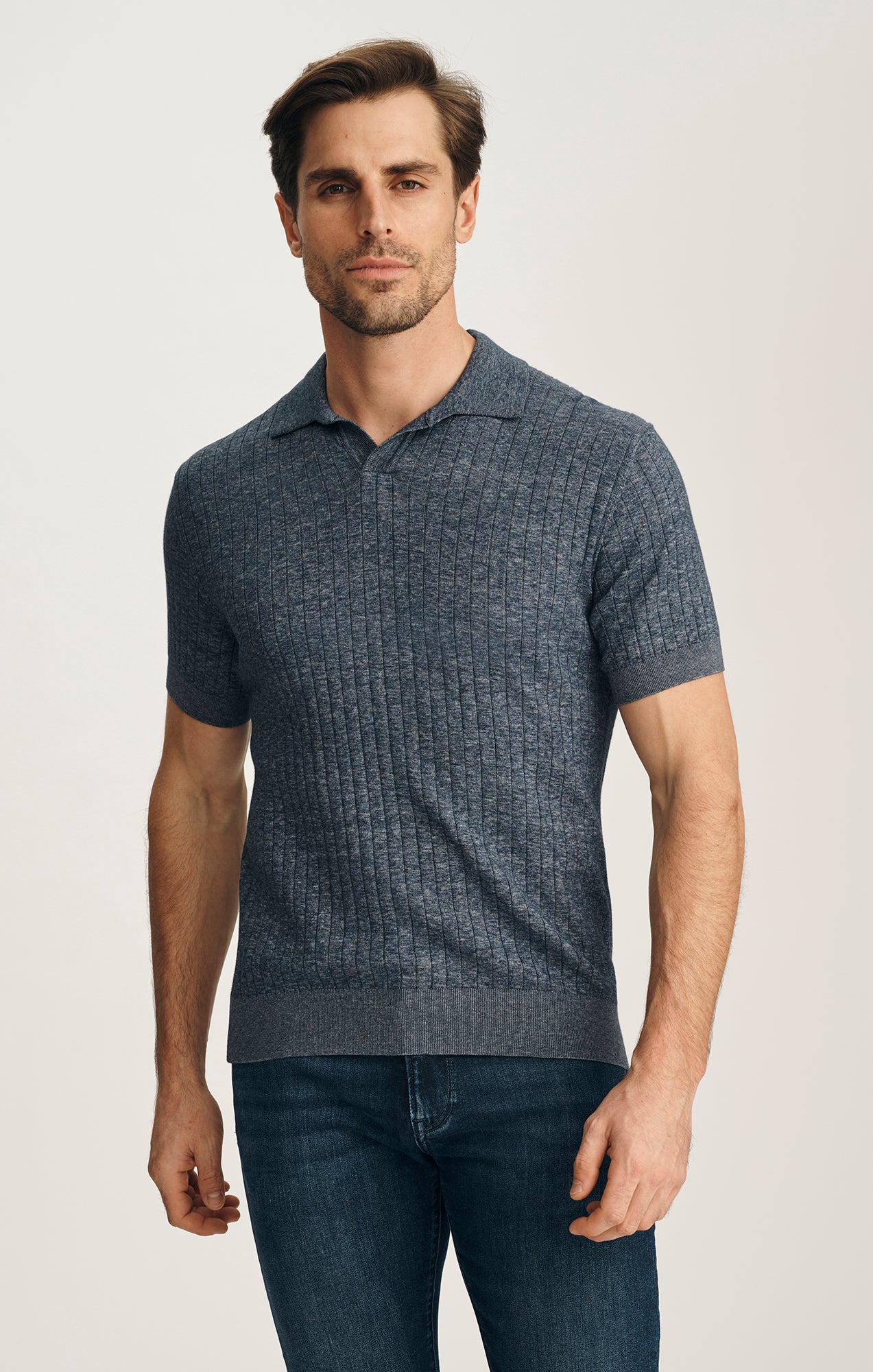 34 Heritage Melange Polo Sweater In Indigo