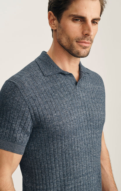 34 Heritage Melange Polo Sweater In Indigo