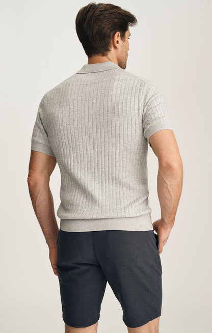 34 Heritage Melange Polo Sweater In Light Grey