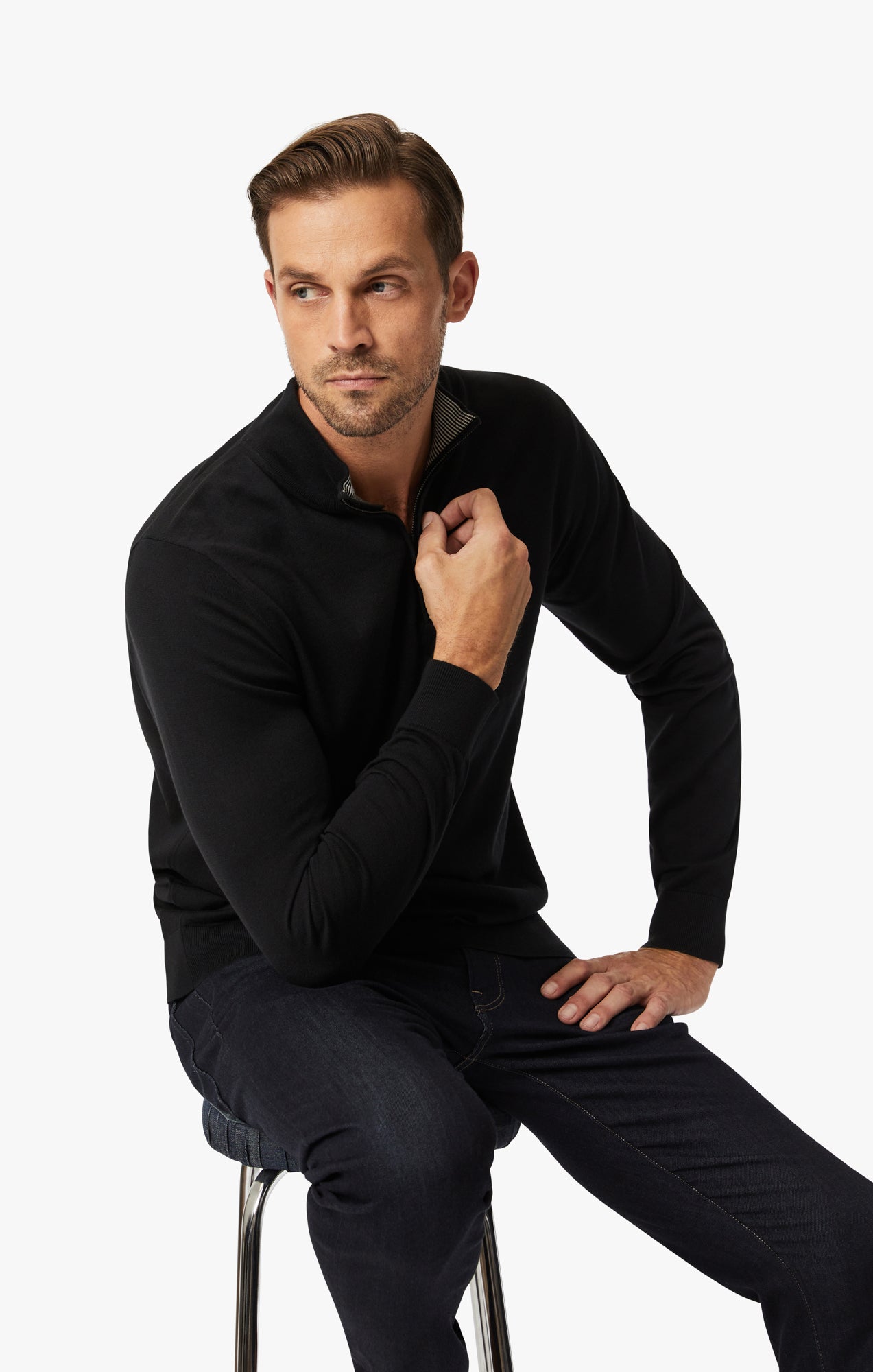 34 Heritage Quarter Zip Sweater In Black