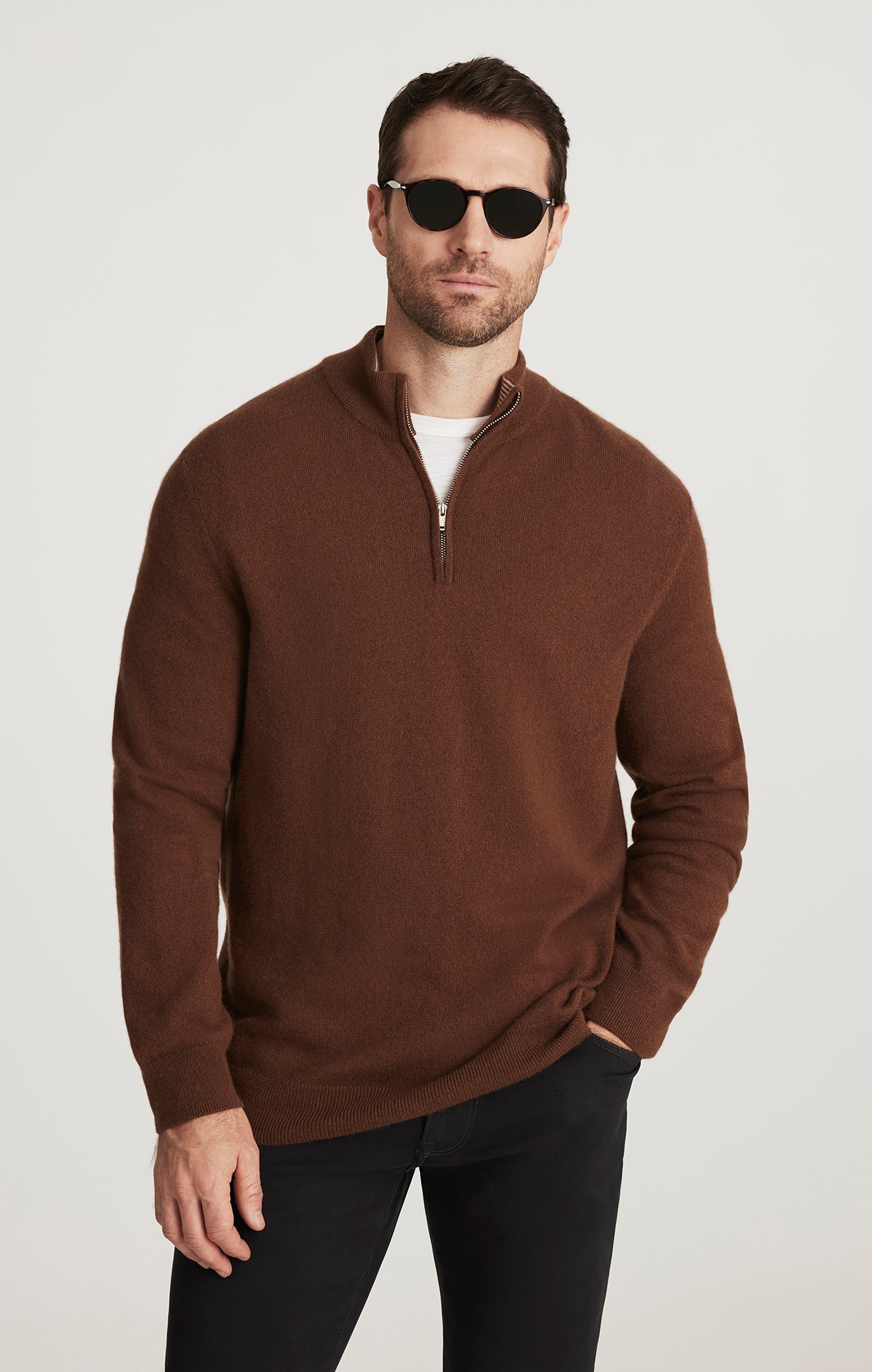 34 Heritage Cashmere Quarter Zip Sweater In Brown