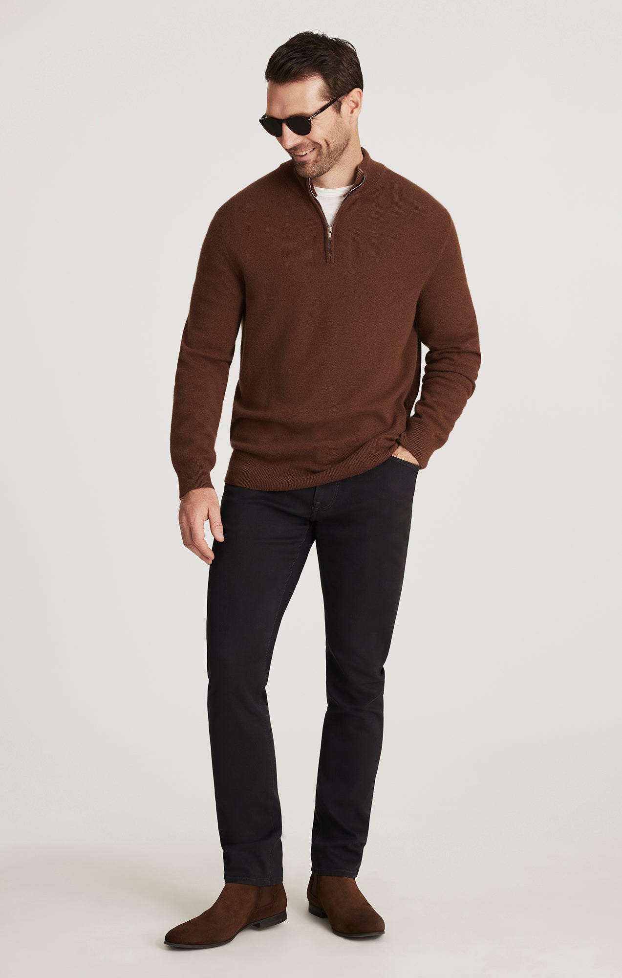34 Heritage Cashmere Quarter Zip Sweater In Brown