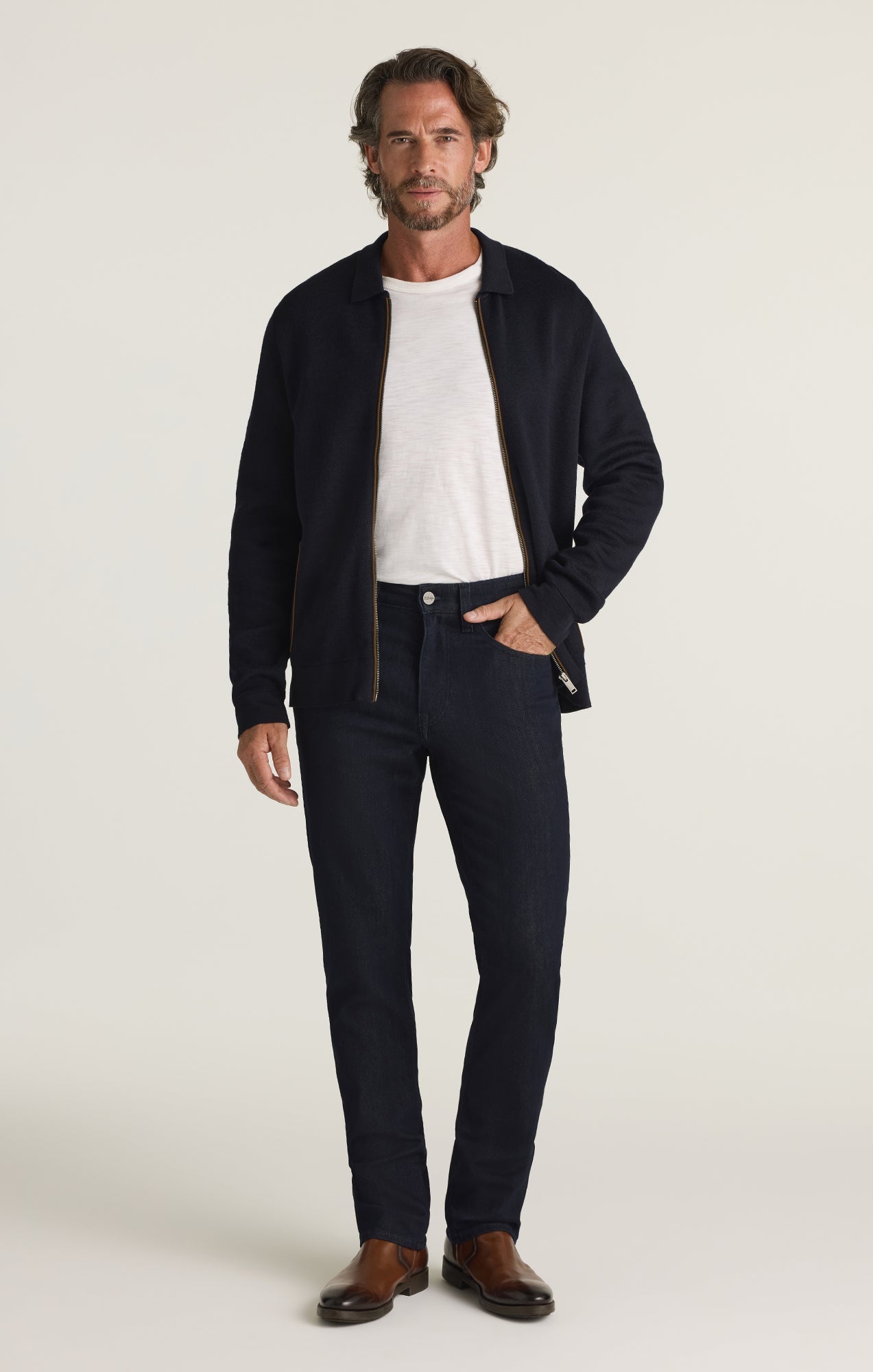 34 Heritage Zip Up Cardigan in Navy