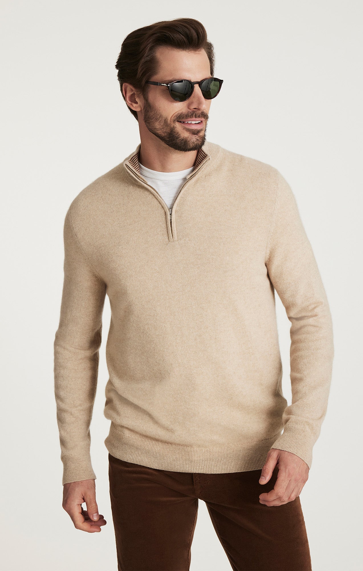 34 Heritage Cashmere Quarter Zip Sweater In Beige