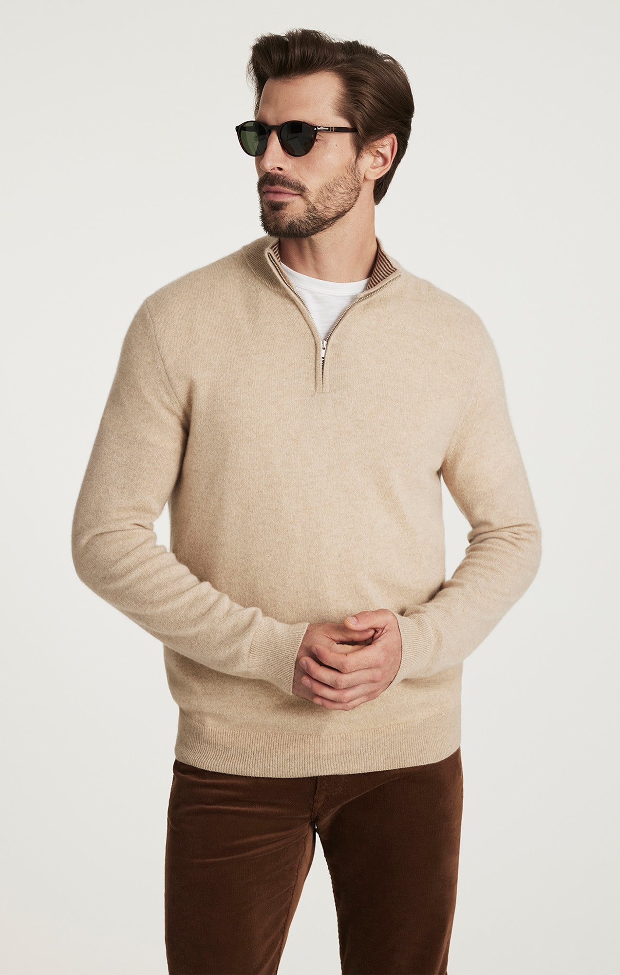 34 Heritage Cashmere Quarter Zip Sweater In Beige