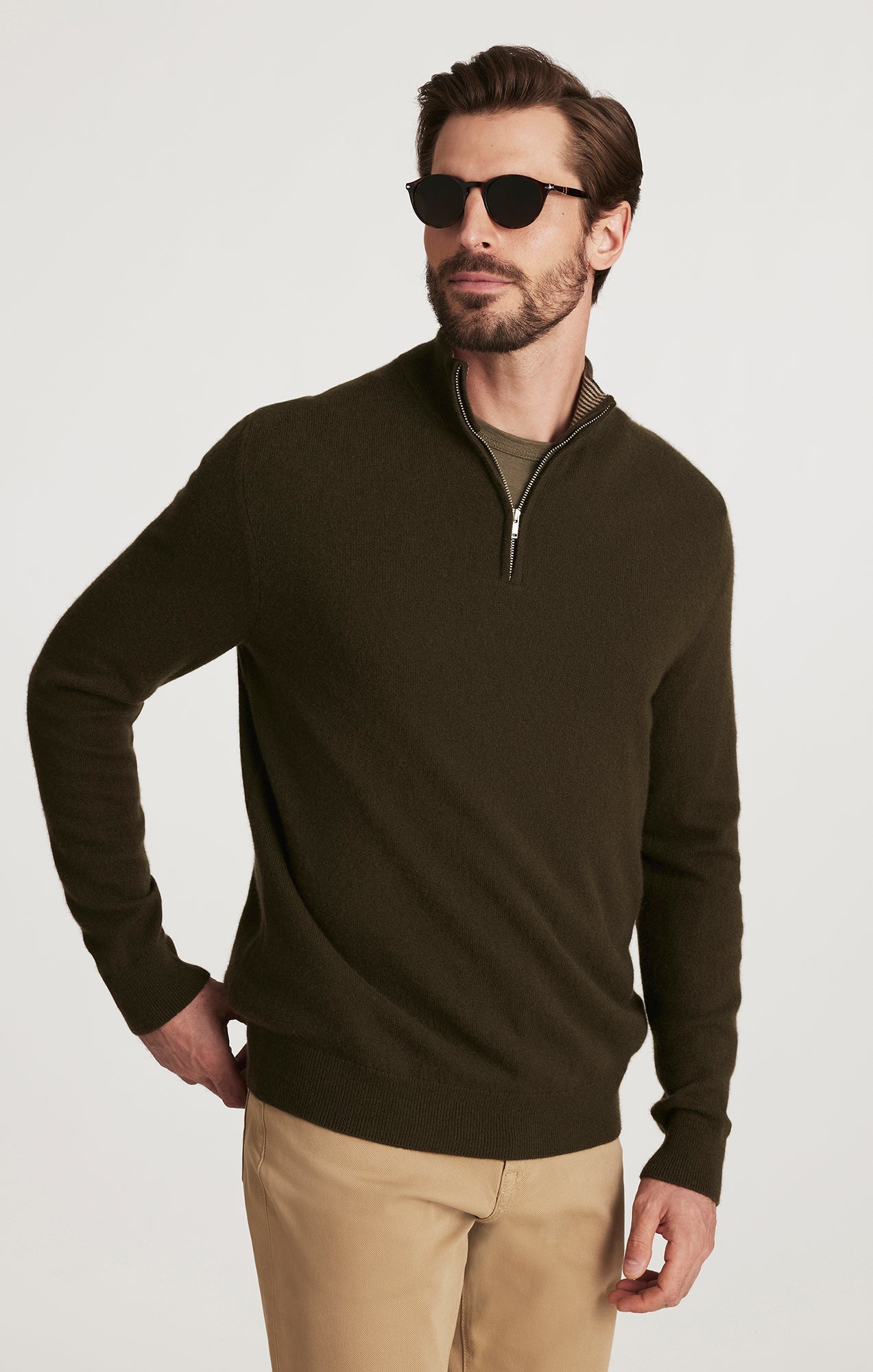 34 Heritage Cashmere Quarter Zip Sweater In Khaki