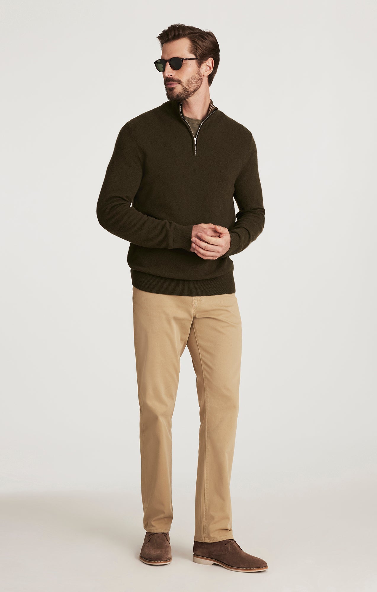 34 Heritage Cashmere Quarter Zip Sweater In Khaki