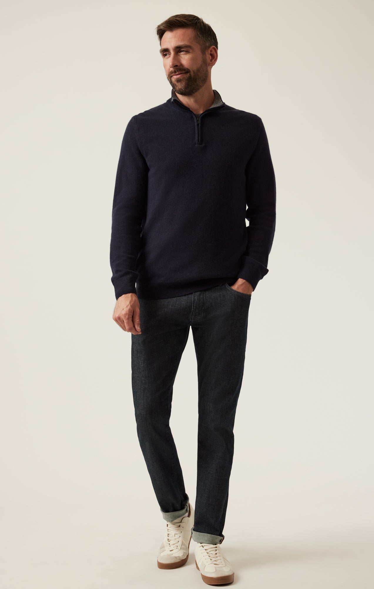 34 Heritage Cashmere Quarter Zip Sweater In Dark Navy