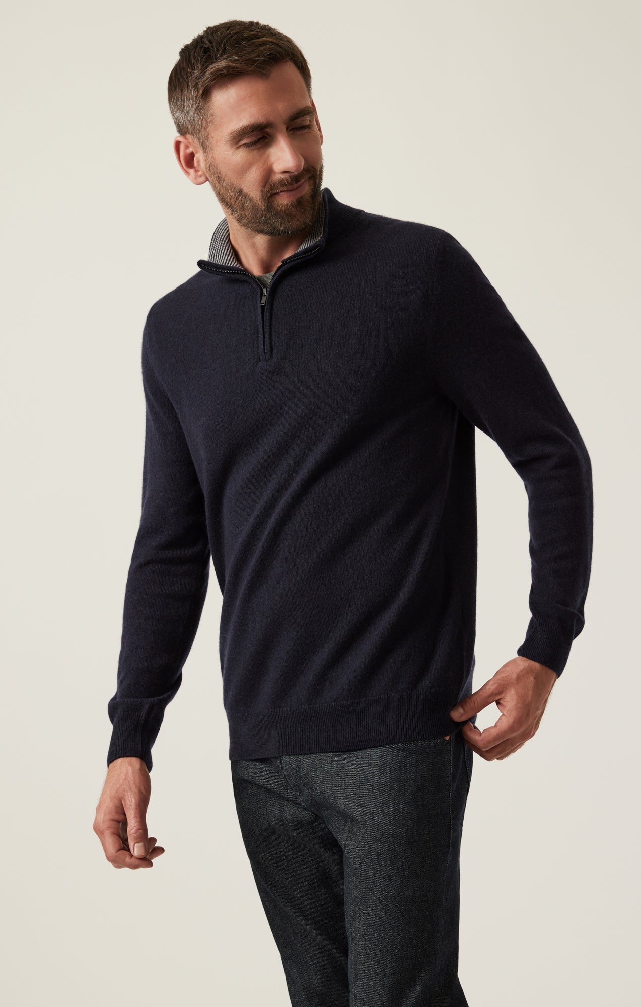34 Heritage Cashmere Quarter Zip Sweater In Dark Navy
