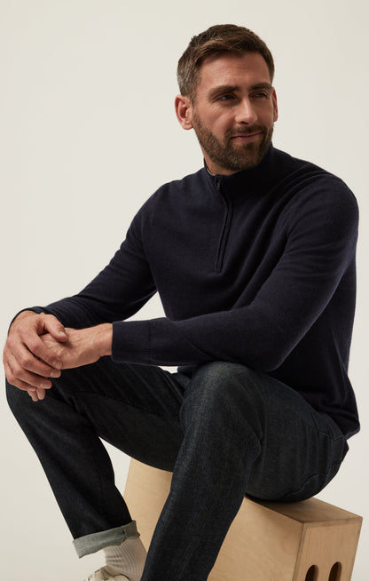 34 Heritage Cashmere Quarter Zip Sweater In Dark Navy