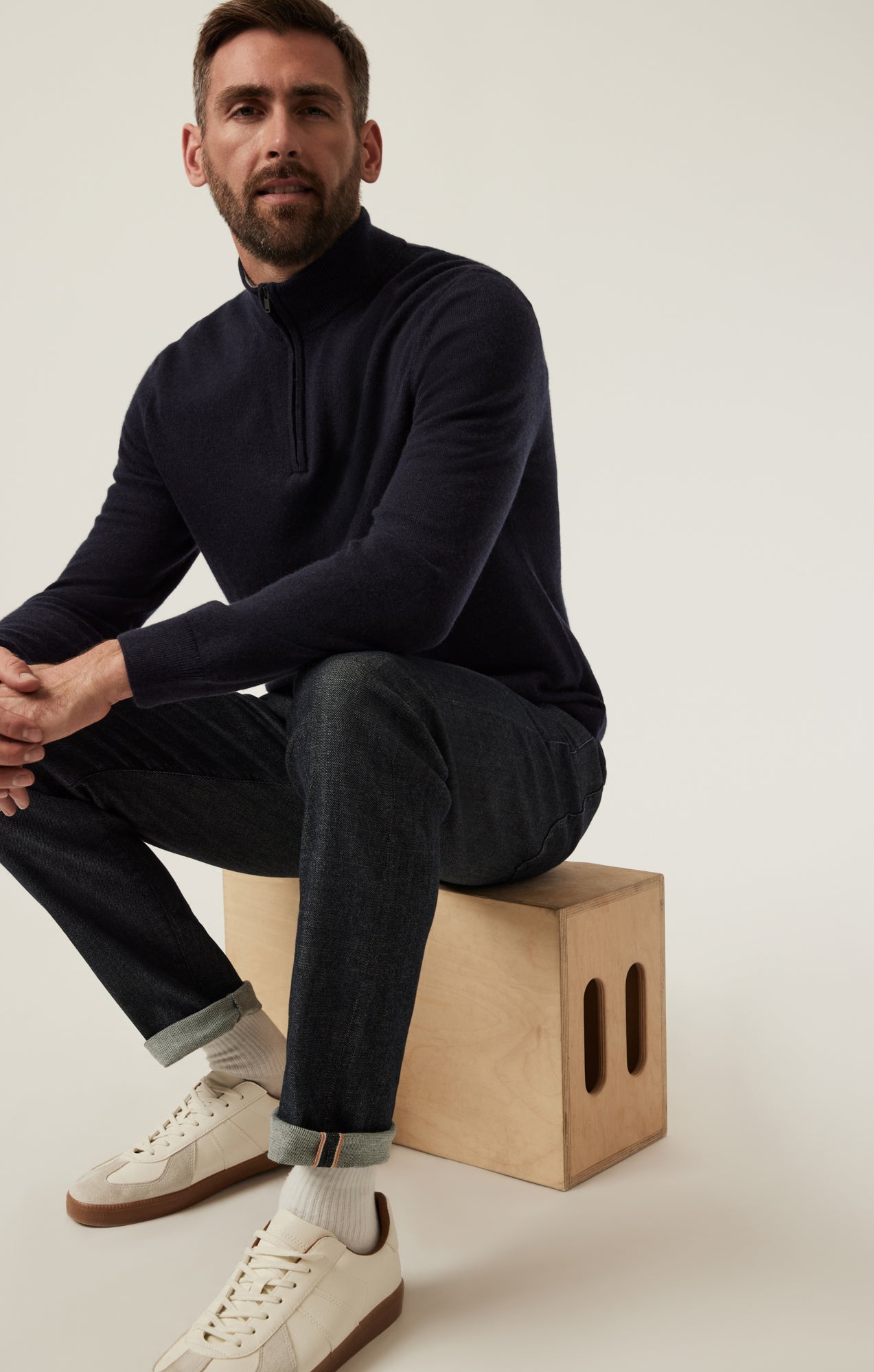 34 Heritage Cashmere Quarter Zip Sweater In Dark Navy