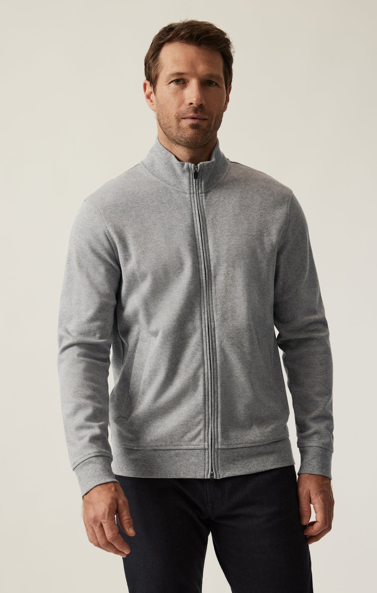 34 Heritage High Neck Zip-Up Sweatshirt In Grey Melange