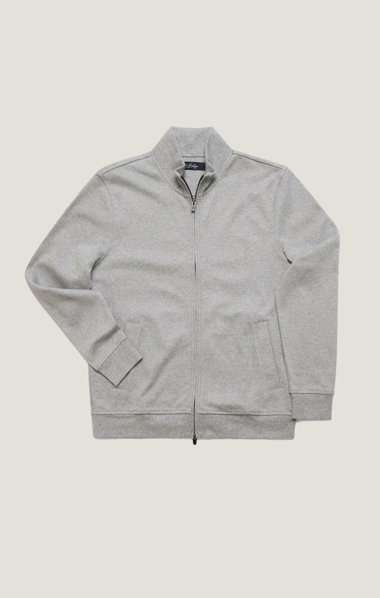 34 Heritage High Neck Zip-Up Sweatshirt In Grey Melange