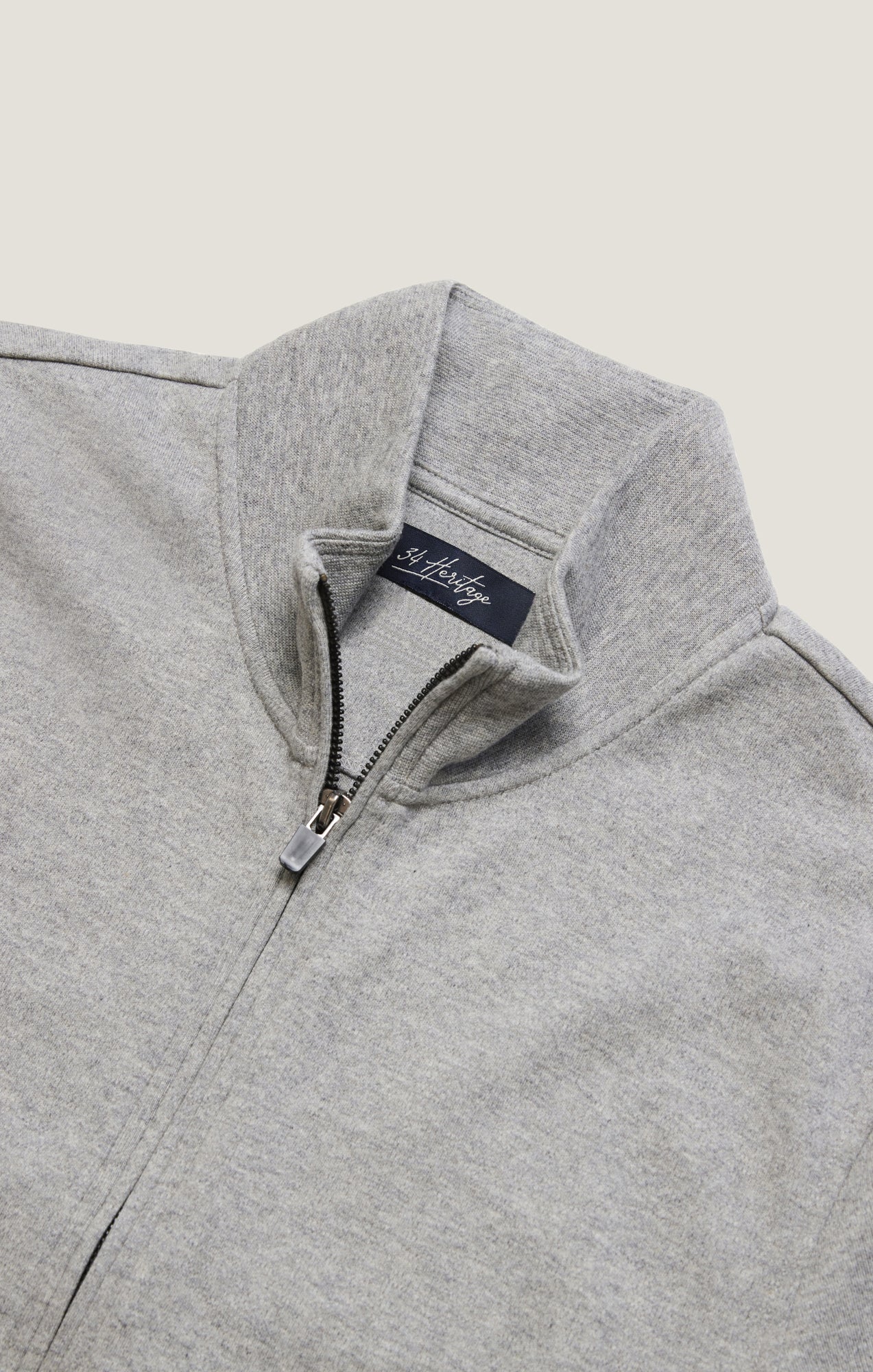 34 Heritage High Neck Zip-Up Sweatshirt In Grey Melange