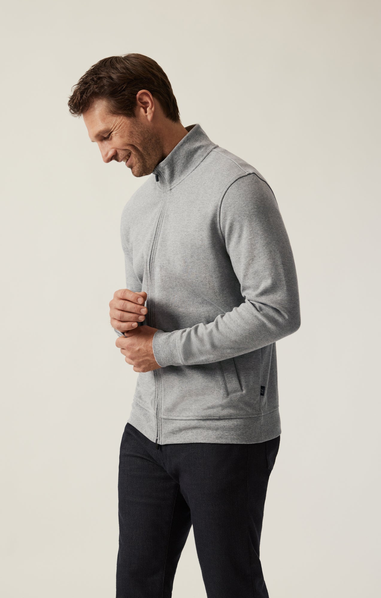 34 Heritage High Neck Zip-Up Sweatshirt In Grey Melange
