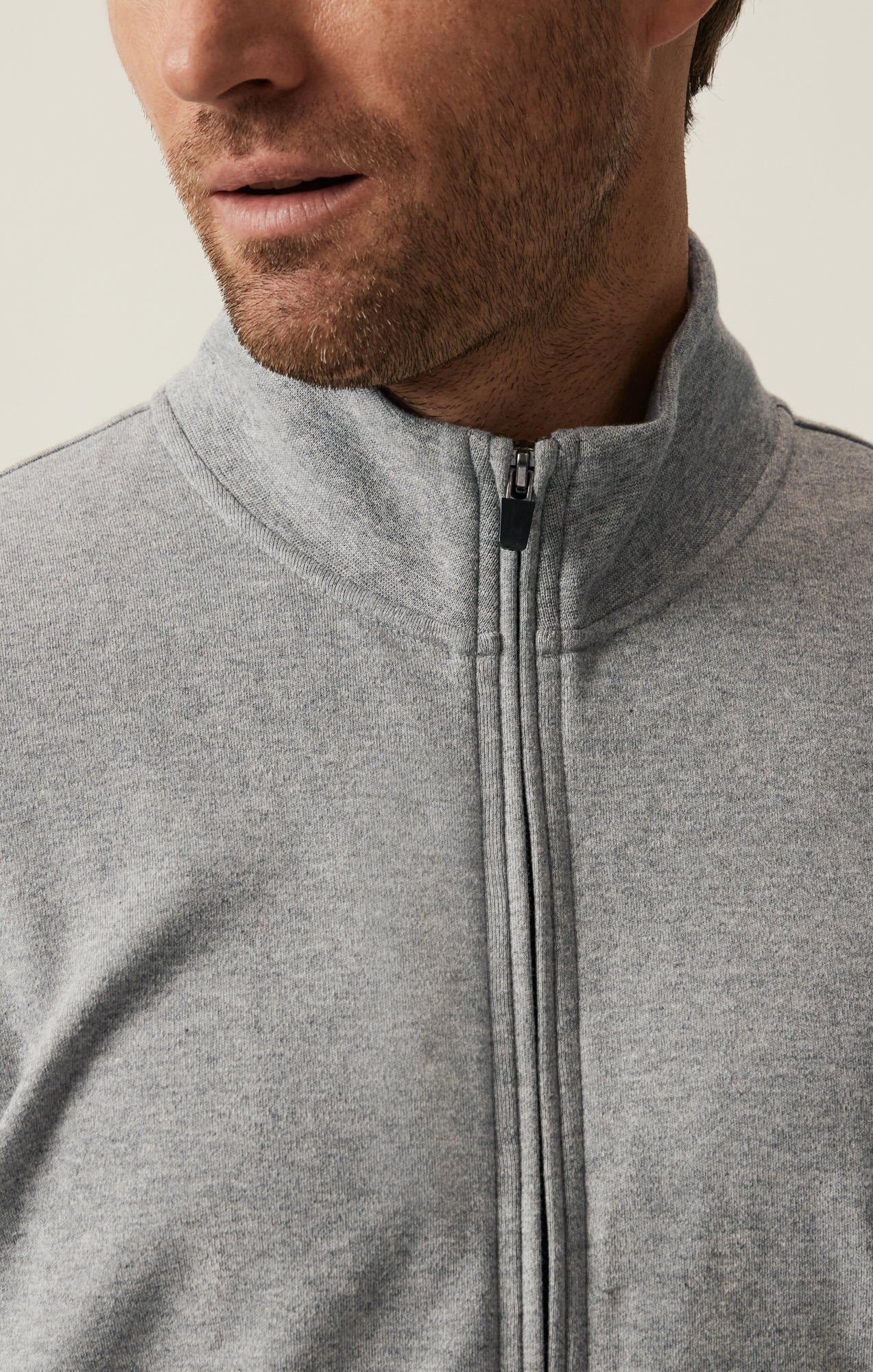 34 Heritage High Neck Zip-Up Sweatshirt In Grey Melange