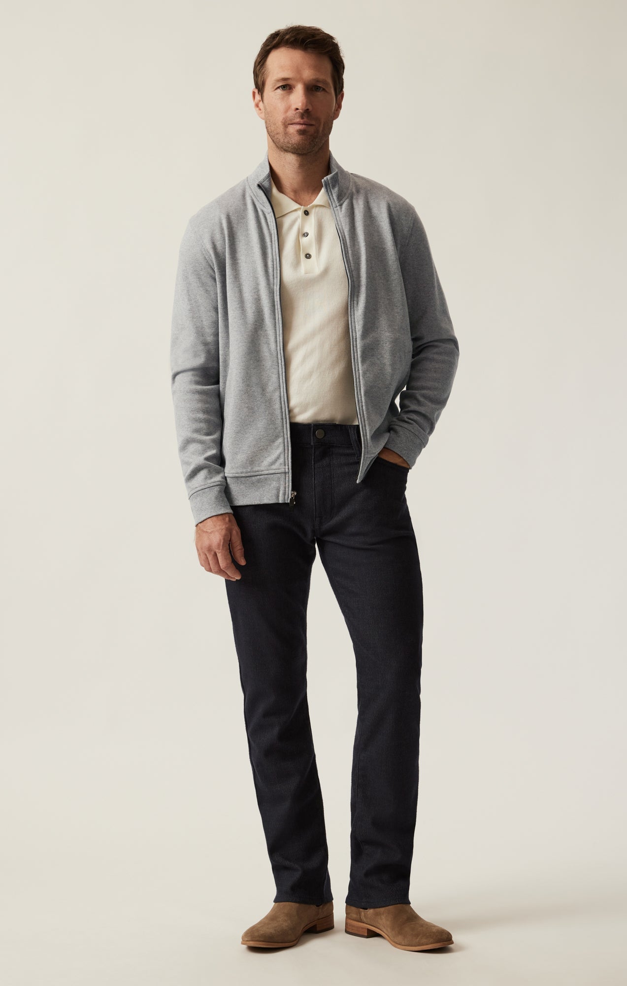 34 Heritage High Neck Zip-Up Sweatshirt In Grey Melange